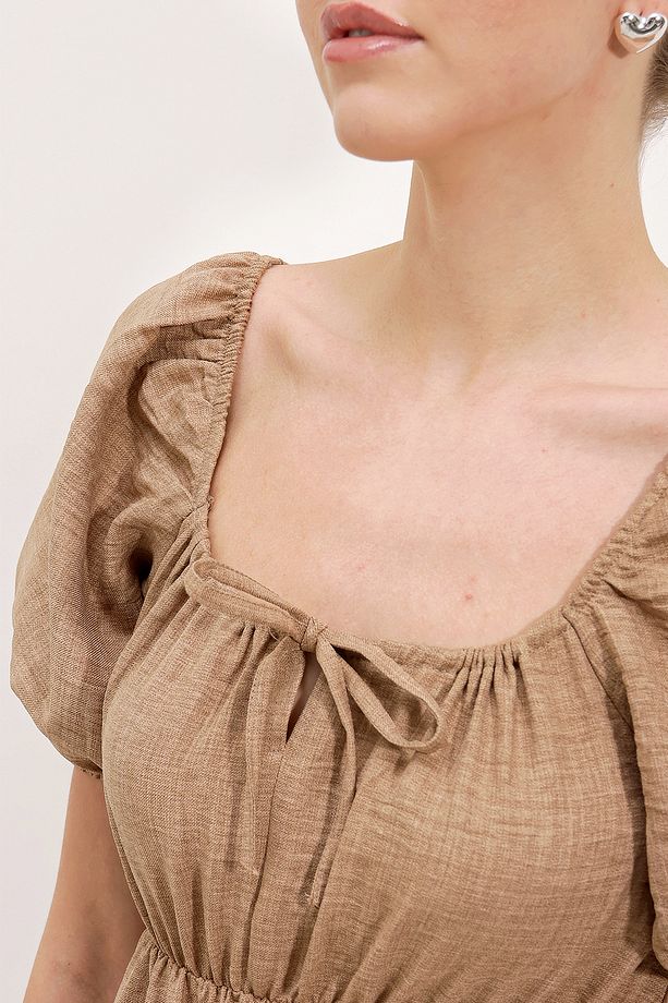 2351 Kloş Poplin Elbise - Camel - 3