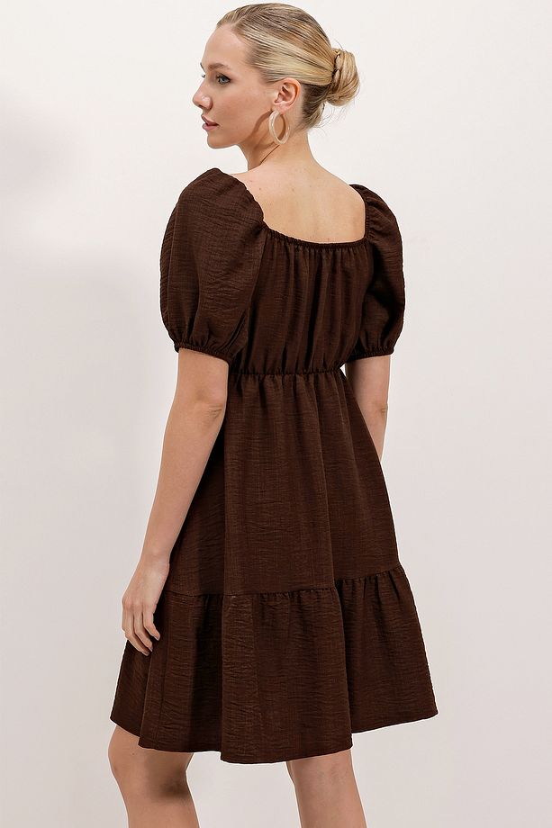 2351 Kloş Poplin Elbise - A.Kahve - 4
