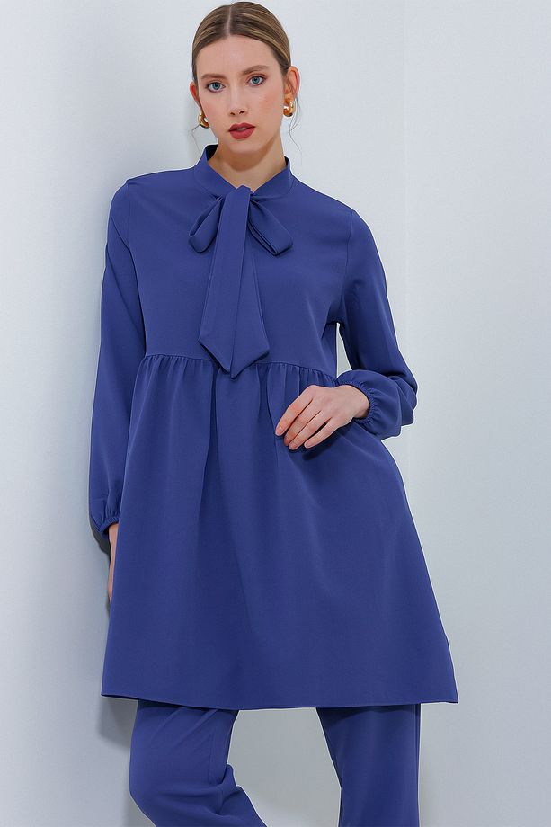 Kadın İndigo Örme Pantolon Tunik Alt Üst Takım 6654 - 2