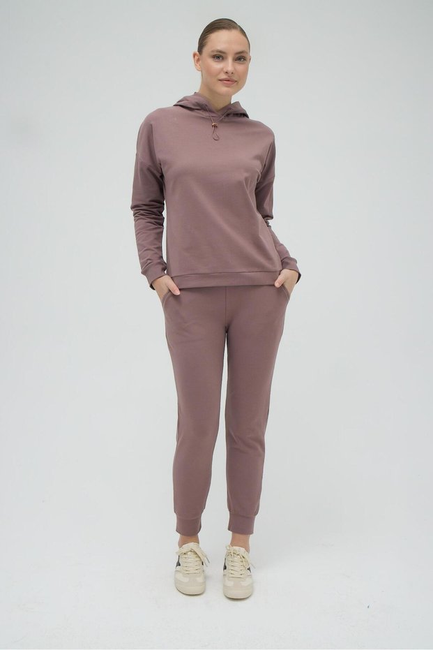 Women's Long Sleeve Hooded Cinnamon Tracksuit Set C2T7N9O02