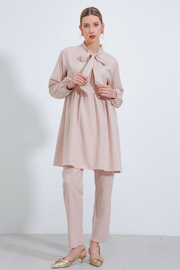 Kadın Krem Örme Pantolon Tunik Alt Üst Takım 6654 - 3