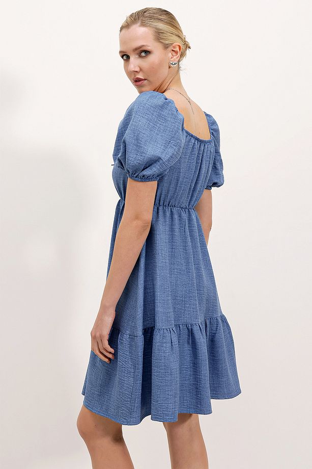 2351 Kloş Poplin Elbise - C. İndigo - 4