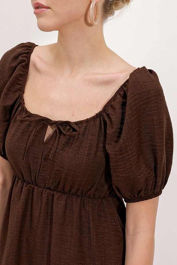 2351 Kloş Poplin Elbise - A.Kahve - 3