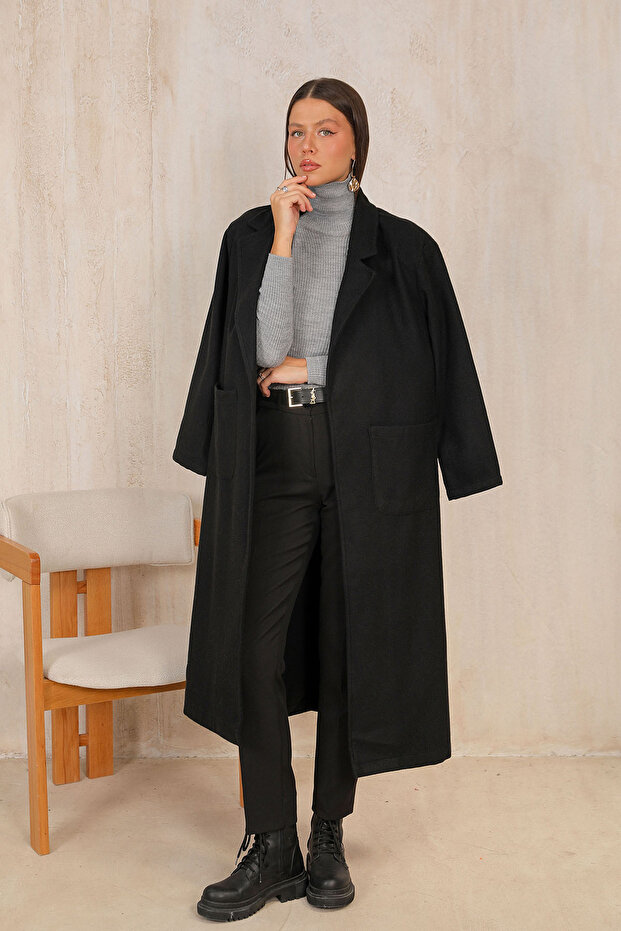 Black Belted Stamp Coat 32-6500-1