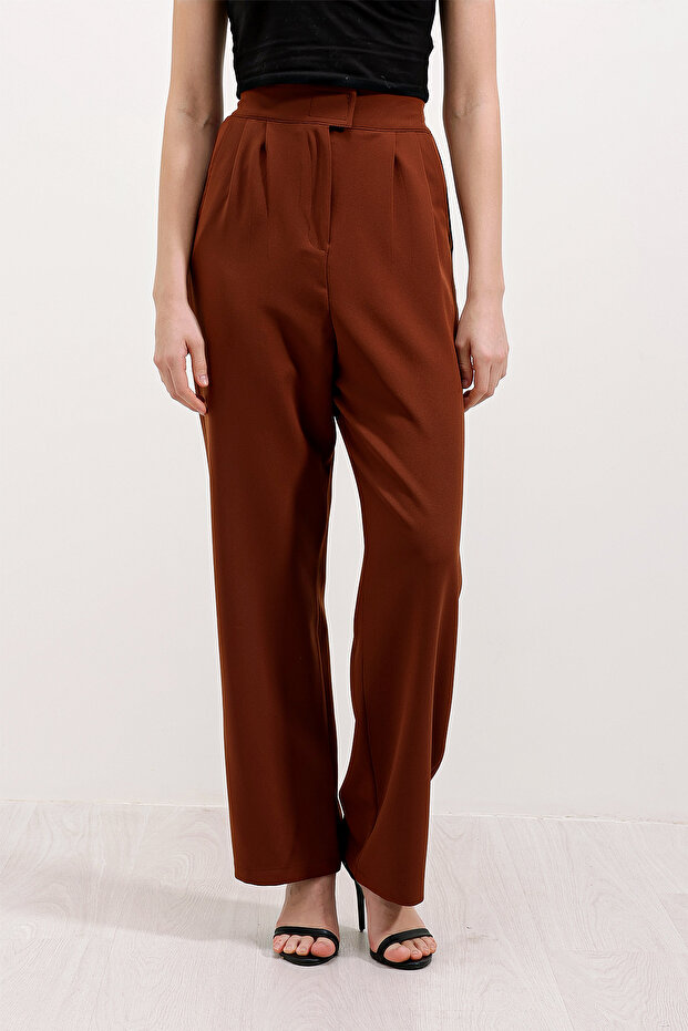 Women's Brown High Waist Fabric Pants 6612