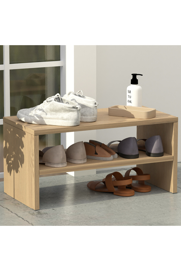 2-Tier Stackable Shoe Rack, Wooden 2-Shelf Shoe Shoes , Light Imperia