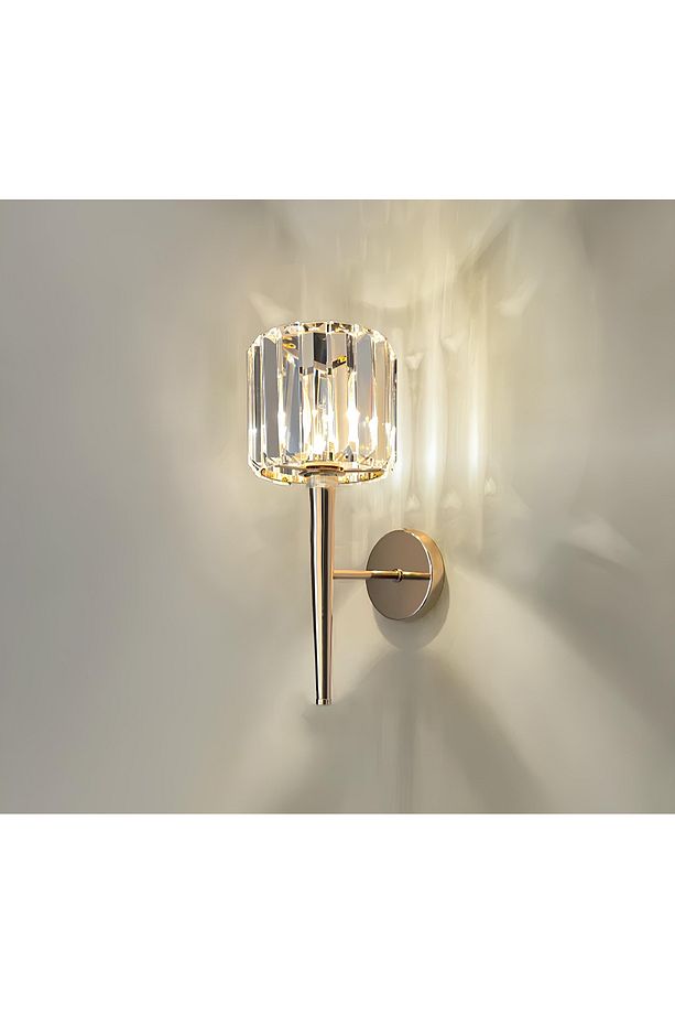 Modern Kristal Taşlı Kablosuz Pilli Aplik Aç Kapa Butonlu Gold Sarı - 6