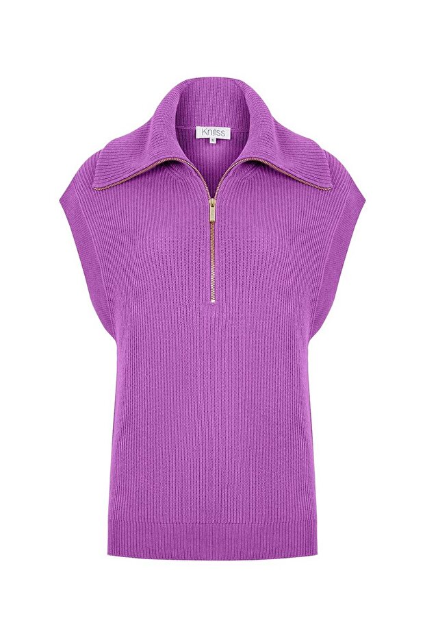 Oversıze Mor Triko Yelek - 6