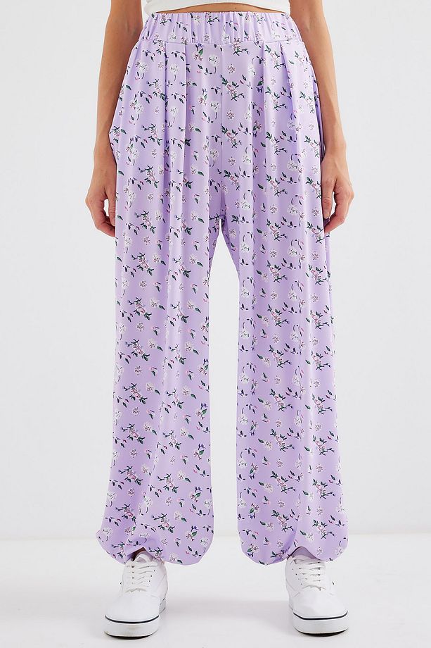 6665 Desenli Şalvar Pantolon - Lila - 2