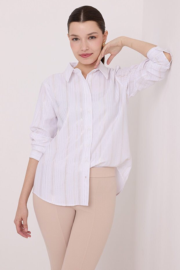 Women's White Silver Varak Patterned Shirt 20253