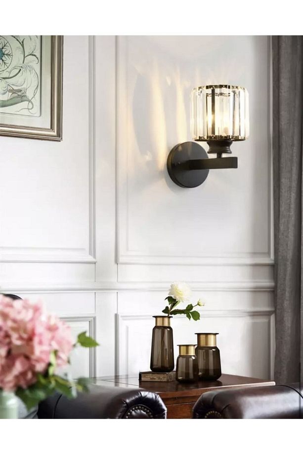 Modern Luxury Pilli Aplik Kristal Taşlı Ledli Aplik Tak Çalıştır Mat Siyah Gövde - 3