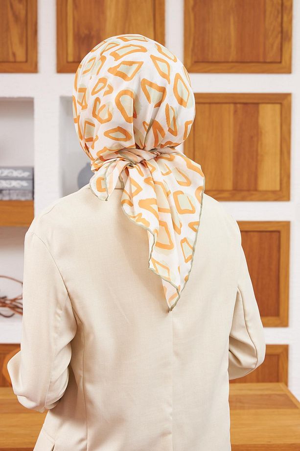 Relax Geometrik Trapz Soft Eşarp Krem 1144-01 - 4