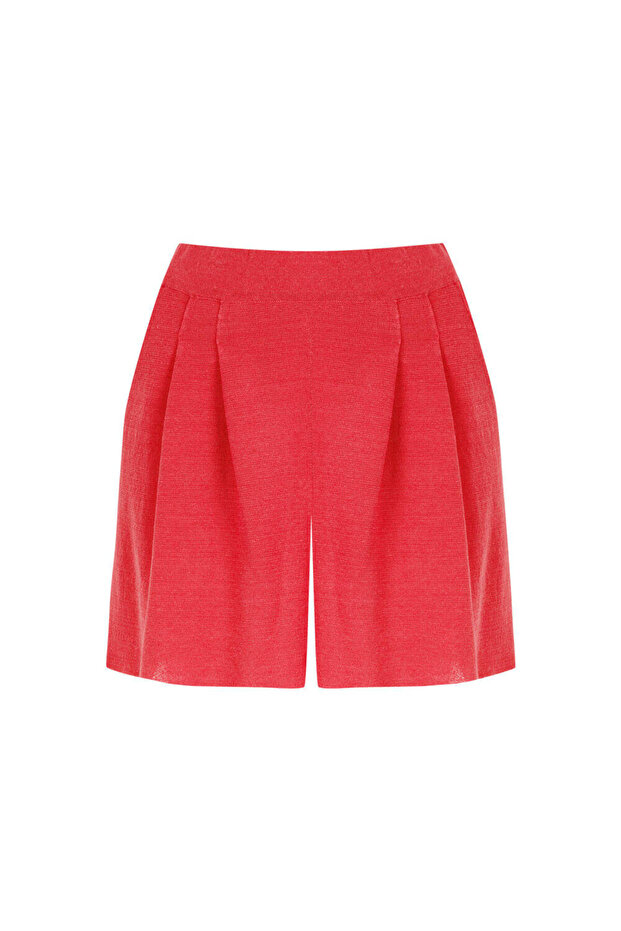 Keten Pileli Mercan Triko Şort - 7