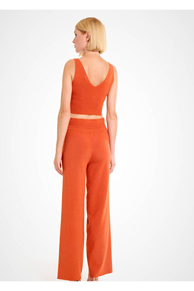 V Yaka Crop Turuncu Triko Üst - 5