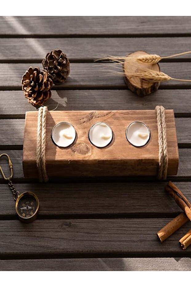 Ahşap Mumluk Halatlı - 3