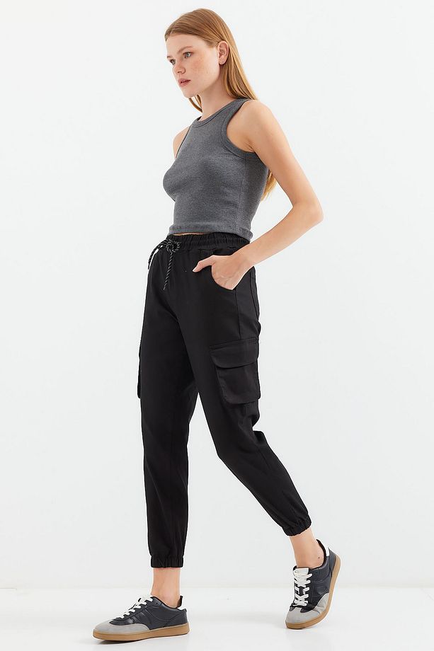 6667 Kargo Cepli Jogger Pantolon - Siyah - 4