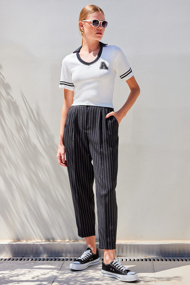 4320 Polo Yaka Basic Triko Bluz - Beyaz - 2