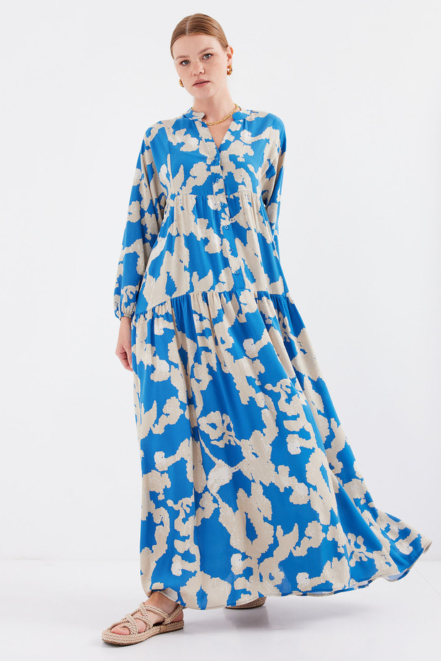 2423 Model Authentic Patterned Indigo Dress - 4