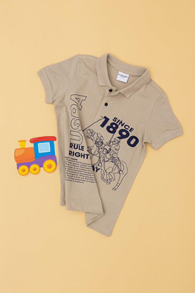 Boy's Light Khaki Polo Neck T-Shirt 50288126 -Vr183