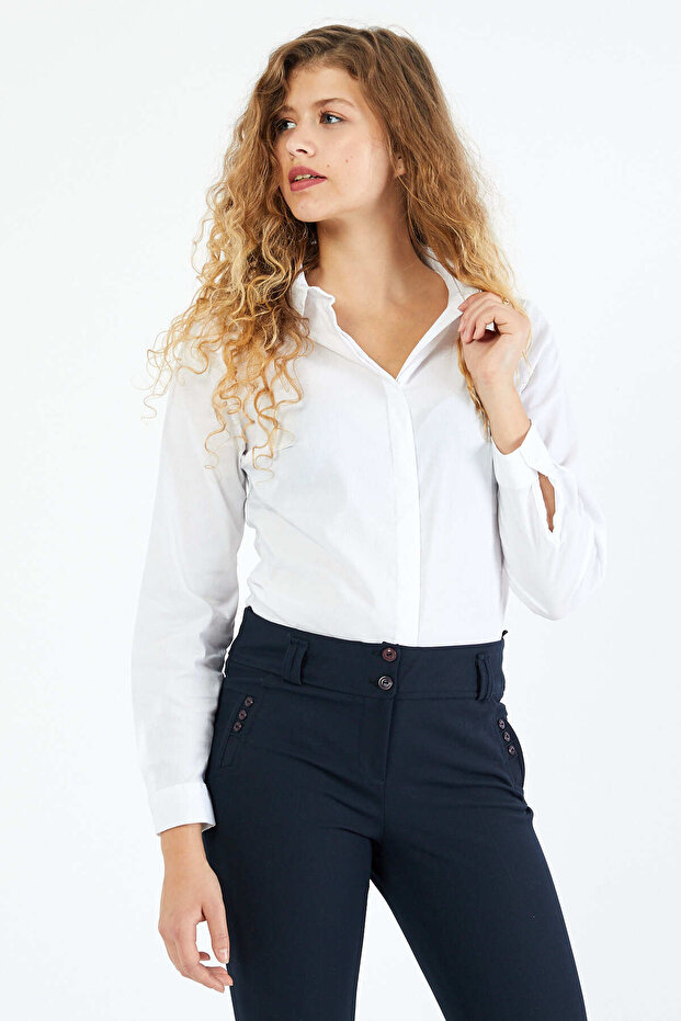 Kadın Basic Gizli Düğme Gömlek - 6