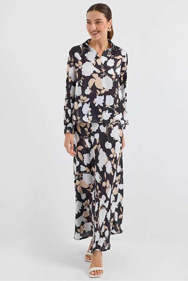 8018 بدلة مزدوجة من الساتان الأسود - 1