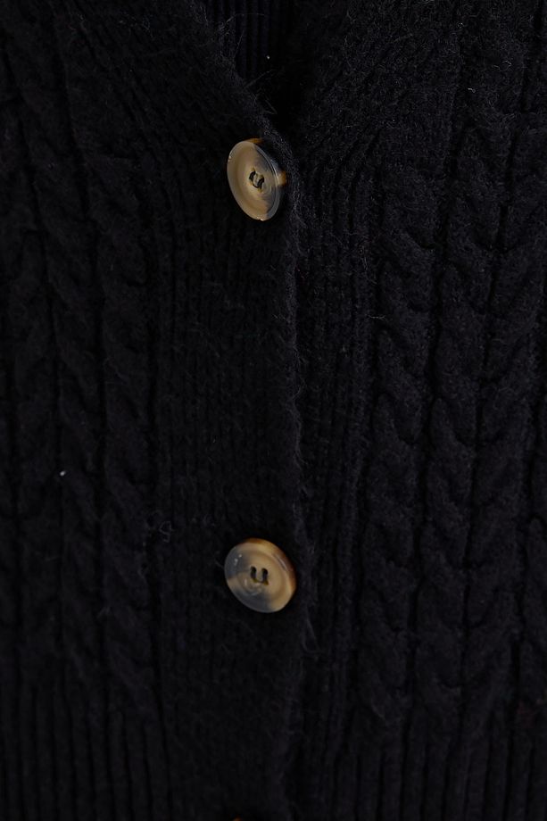 15885 Örgülü Oversize Triko Hırka - Siyah - 5