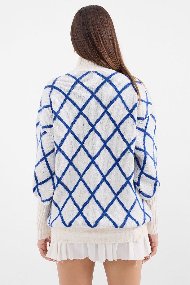 15889 Balıkçı Yaka Oversize Triko Kazak - Saks - 5