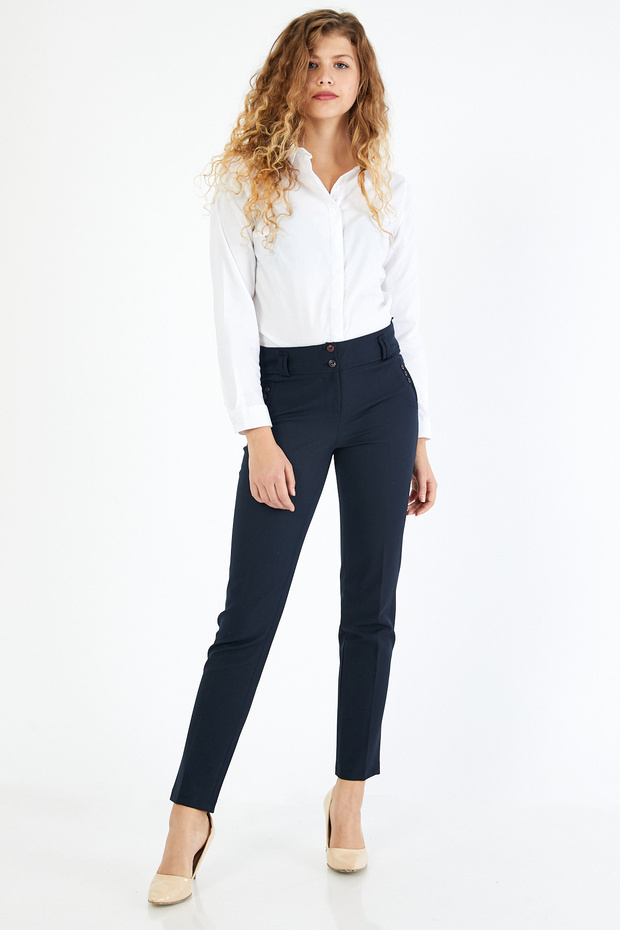 Kadın Basic Gizli Düğme Gömlek - 1