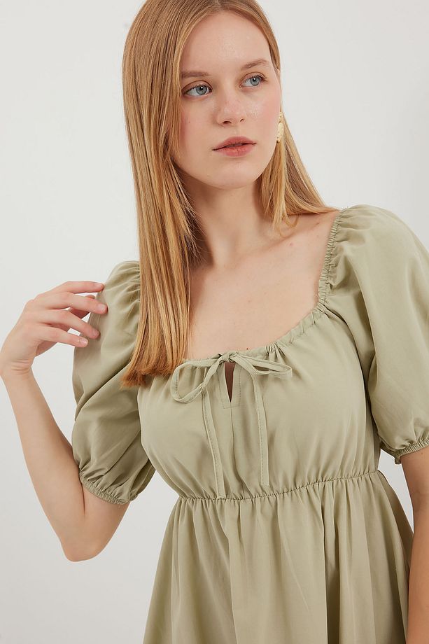 2351 Kloş Poplin Elbise - Çağla - 4