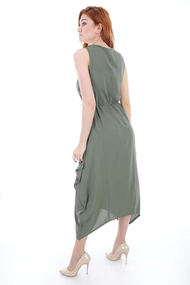 1512 Önü Nakışlı Elbise - Haki - 4