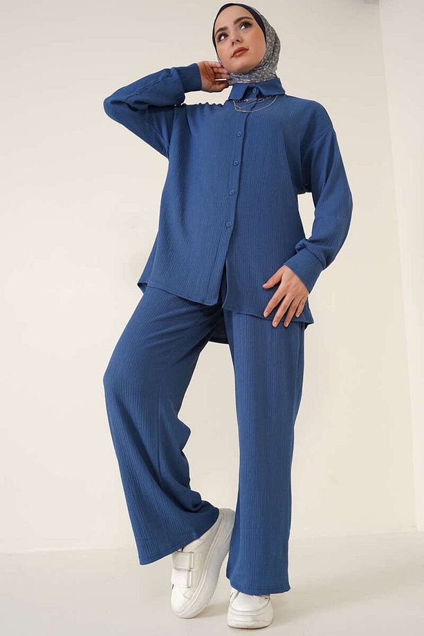 T5858 Örme Tesettür Ikili Takım - Indigo - 2
