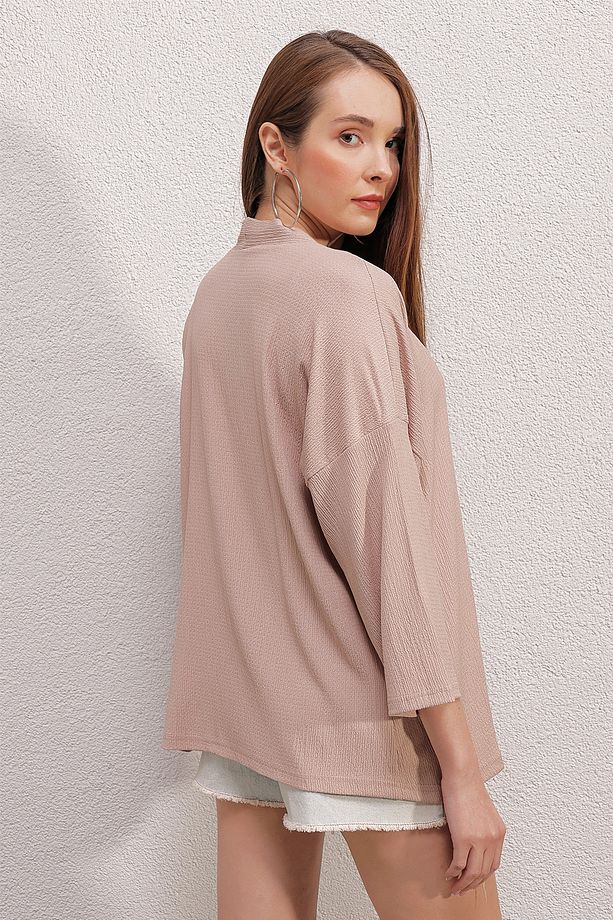 5862 Örme Kimono - Bej - 6