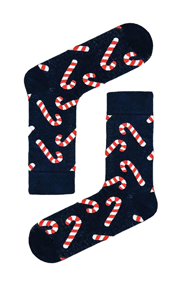 Black Candy Cane Patterned Christmas Stocking - 1