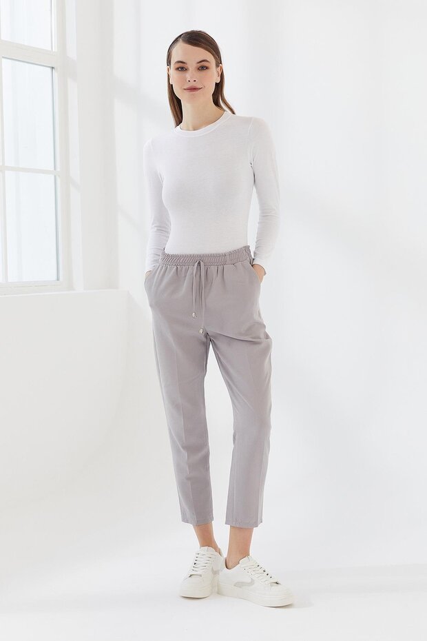 Gray Dadali Elastic Waist Pocket Trousers