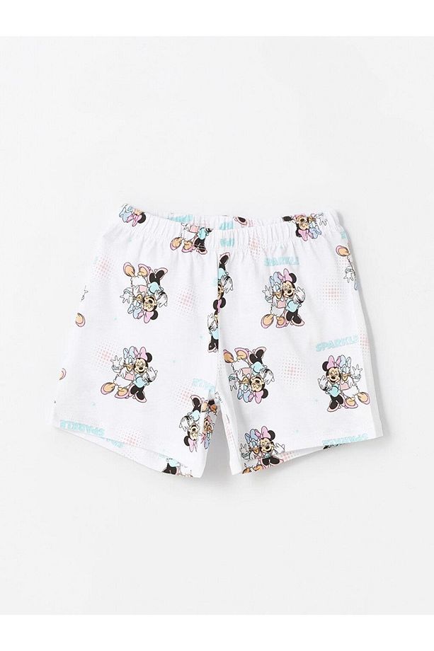 Bisiklet Yaka Minnie Mouse Baskılı Kısa Kollu Kız Çocuk Şortlu Pijama Takımı - 3