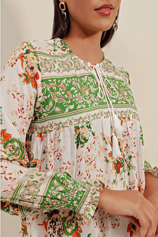 1947 Model Print Zelené dlouhé šaty - 5
