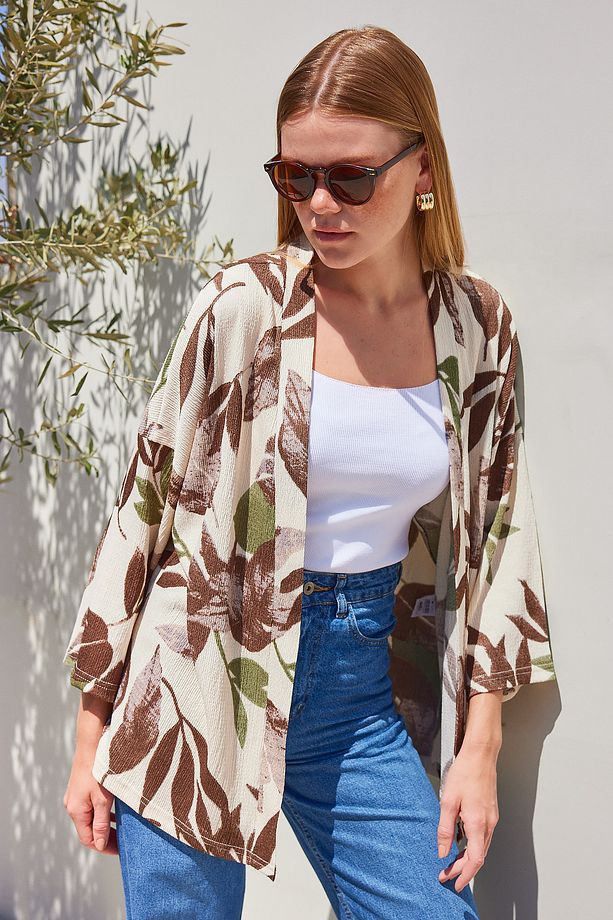 5862 Örme Kimono - Haki - 1