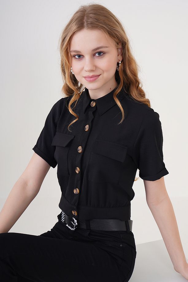 0663 Crop Ceket - Siyah - 1