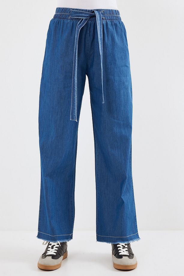 6469 Bol Paça Jeans Pantolon - Koyu Mavi - 3