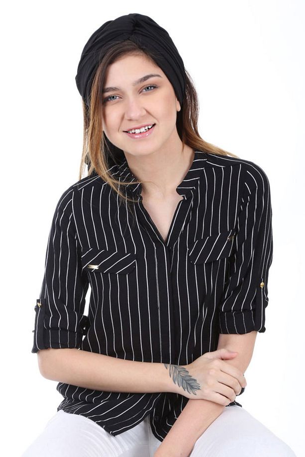 3455 Çizgili Gömlek - Siyah - 1