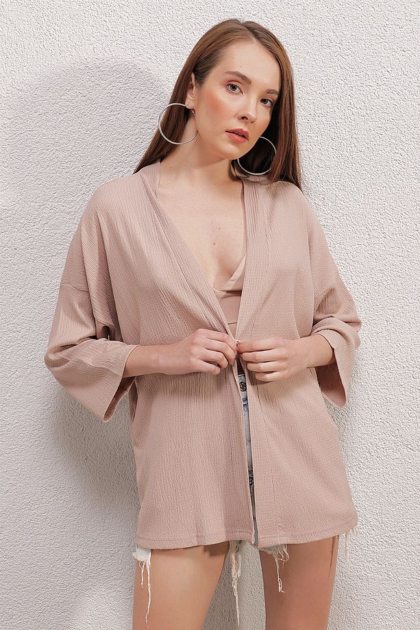 5862 Örme Kimono - Bej - 5