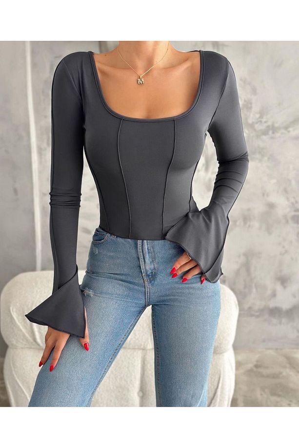 İspanyol Kol Basic Crop Top - 1