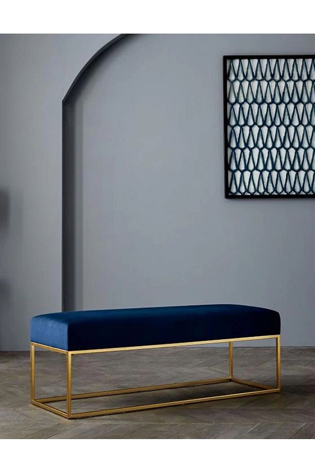 BLUE BENCH - METAL AYAKLI BENCH - KOLAY TEMİZLENEBİLİR KUMAŞ - 3