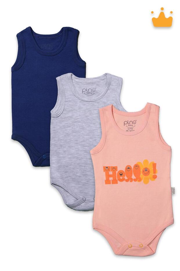 0-3 Years 100% Cotton 3-Piece Interlock Snap-On Athlete Badi Bodysuit Set 3737