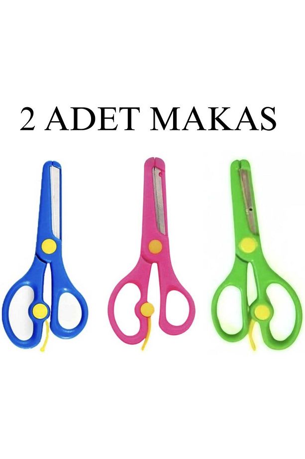2 Adet Çocuk Korumalı Makas Kağıt Etkinlik Bant Kırtasiye Yüksek Kaliteli Çocuk Eğitim Makası - 1