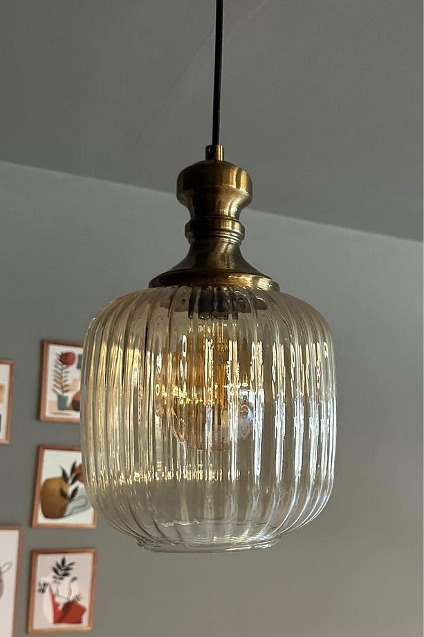 Lumina Cam Bal Rengi Tekli Avize Knob Tokmak Başlık Retro Sarkıt Lamba Restoran Salon Aydınlatma - 6