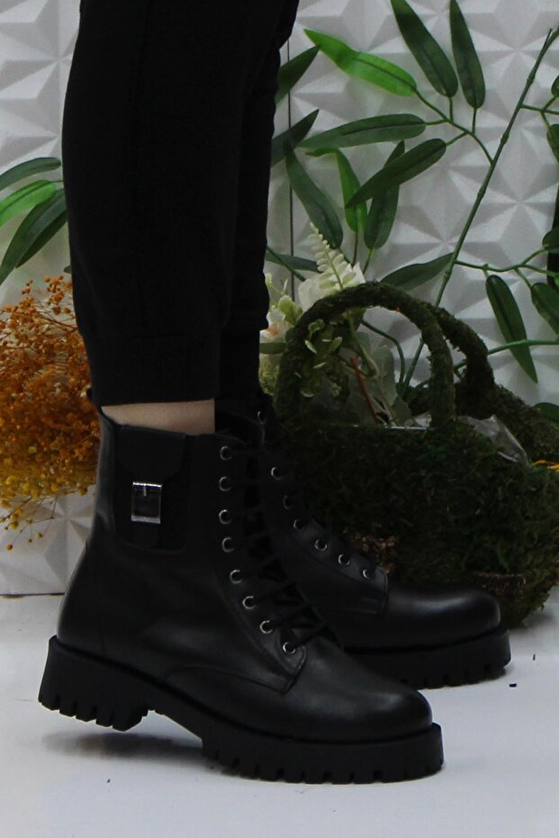 32851 Black Comfortable Non-Slip Sole Genuine Leather Women's Boots