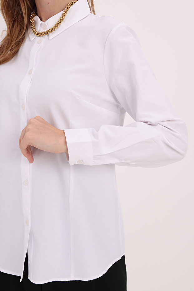 Beyaz Pensli Regular Fit Basic Gömlek - 5