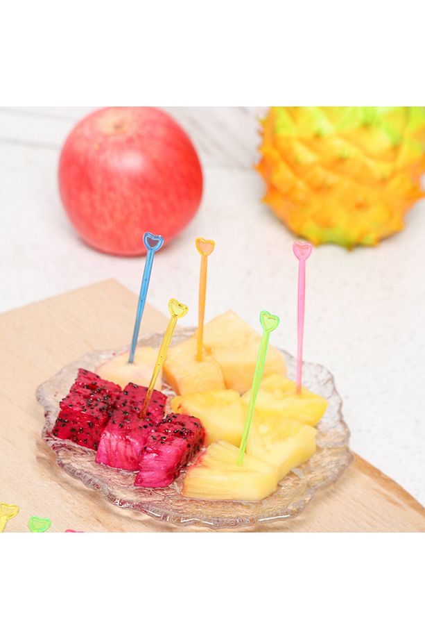 Plastik Cips Çatalı Kalpli 50 Adet/paket Kürdan Cips Meyve, Tatlı, Baklava, Kanepe Çatalı - 2