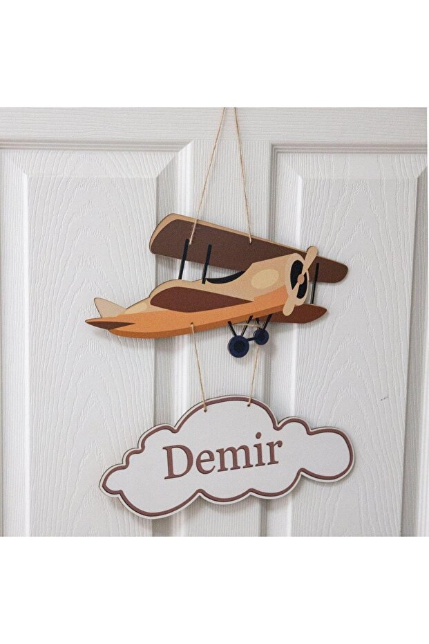 Ahşap Uçak ve Balon Temalı Kişiye Özel Kapı Süsü - 3